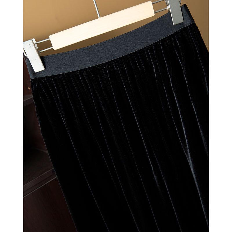 Velvet High Waist A-line Midi Skirt – Retro & Versatile Design