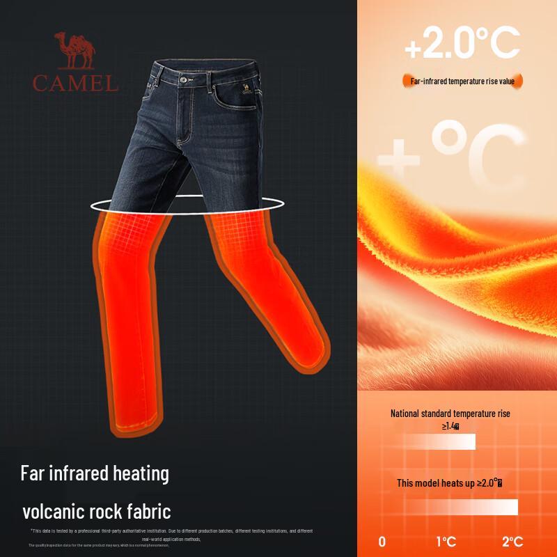 

CAMEL Men s Autumn Winter Fleece-Lined Straight-Leg Jeans 38