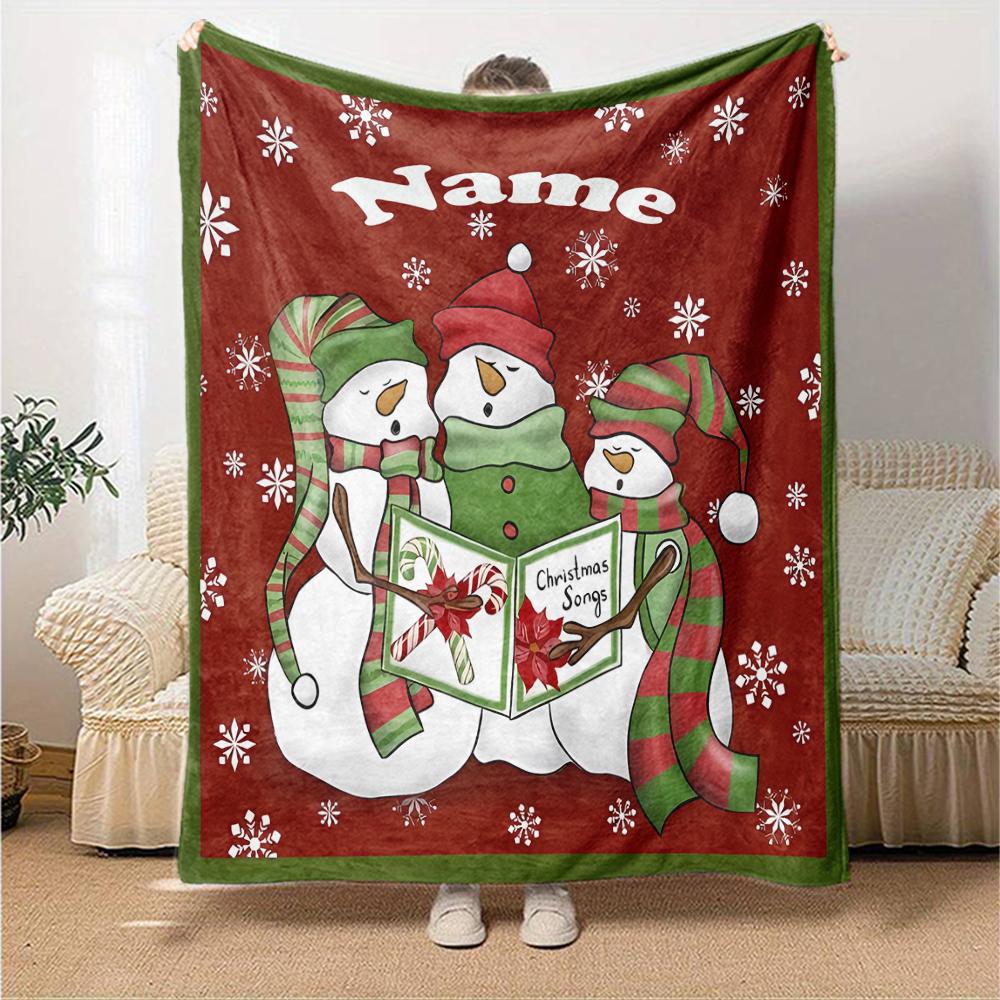 Custom Name Christmas Snowman Theme Printed Blanket - Perfect for Couch, Bed, Travel & Outdoor Use | Machine Washable, Cozy & Durable.