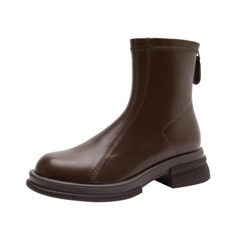 Autumn and Winter New Black Thick Soled Women's Ankle Boots Fashion Soft Leather Shoes Thick Heel Women's Short Boots