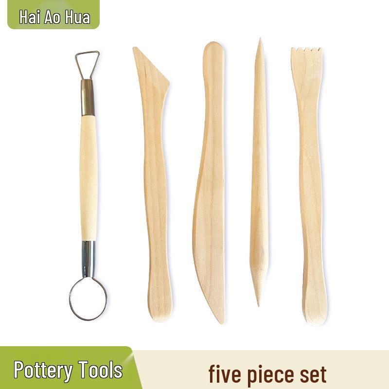 5-Piece Clay Sculpting Tools: Wooden Knives for Pottery & Polymer Clay DIY Projects.