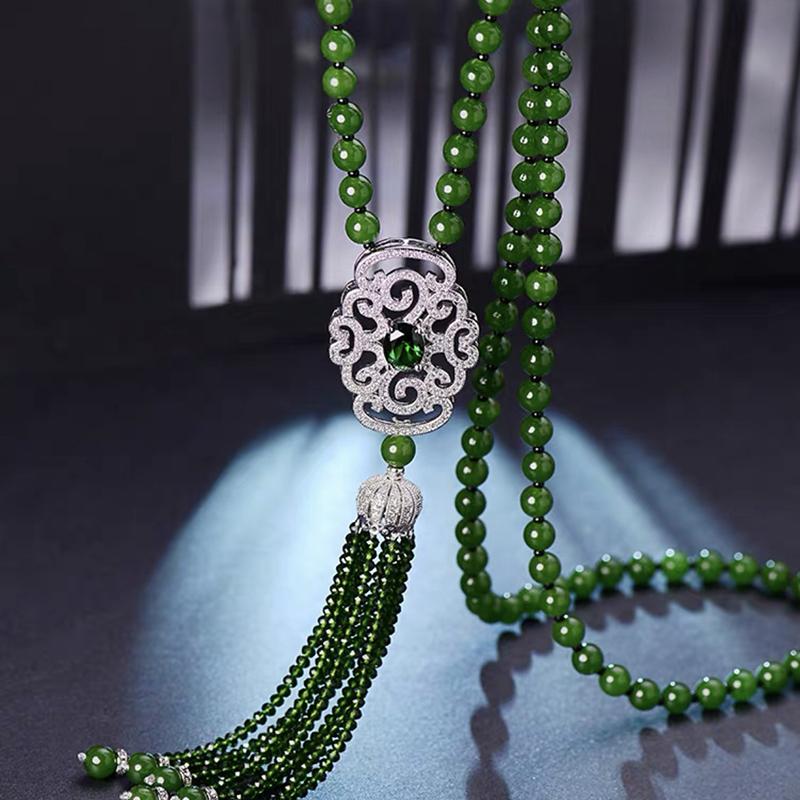 New Chinese Style Retro Versatile Necklace Jewelry Clothing Pendant Green Crystal Pendant