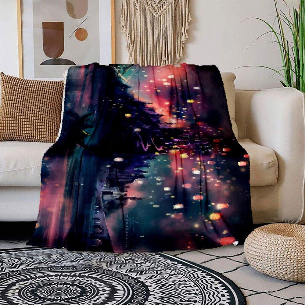 Fantasy Night Sky Lanterns iPhone WallpaperBlanket Flannel Throw Blanket for Sofa, Bed, Travel, Camping, Office, Couch, Chair