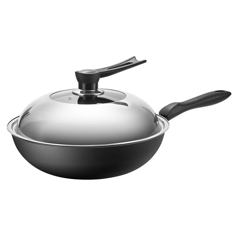 

MAXCOOK 32cm Uncoated Fine Iron Wok with Lid