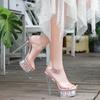 Fashion Transparent crystal fine heel waterproof table sandals female model runway shoes pole dancing nightclub large size women's shoes