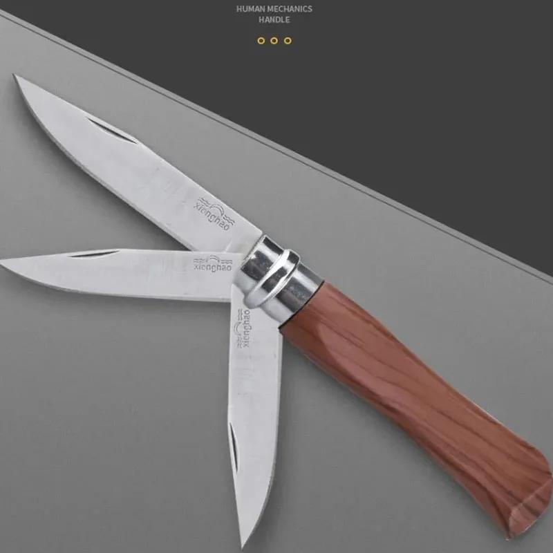 Fruit Knife Stainless Steel Folding Knife Household Portable Pocket Knife Wooden Handle Perfect for Kitchen Fruit Cutting Knife