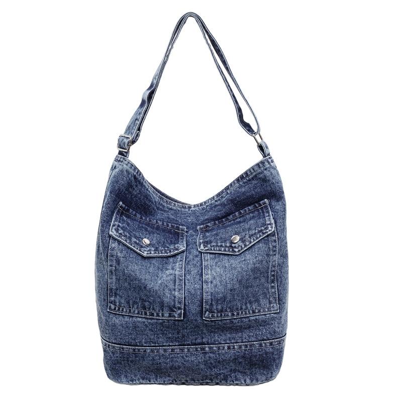 

Women s Denim Hobo Bag - Retro Pocket Design Casual Shoulder Bag (Vintage Wash Style) синій