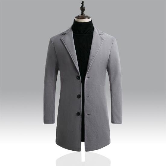 Autumn Men Trench Coat Solid Color Single Breasted Slim Fit Windproof Mid-length
