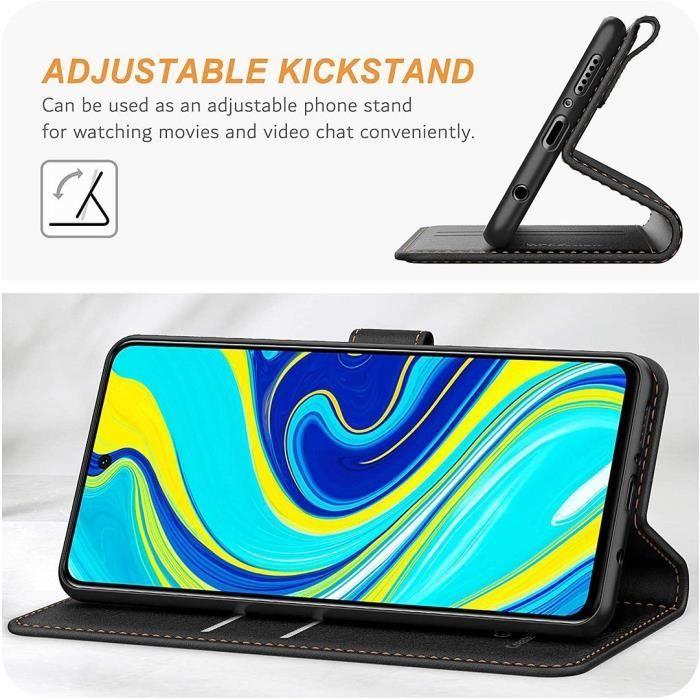 Coque pour Redmi Note 9Pro - Effet Cuir Noir - Protection Renforcée - Fermeture Magnétique - Inclus Verre Trempé