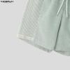 INCERUN Men Drawstring Elastic Waist Striped Hollow Beach Sports Shorts Pants