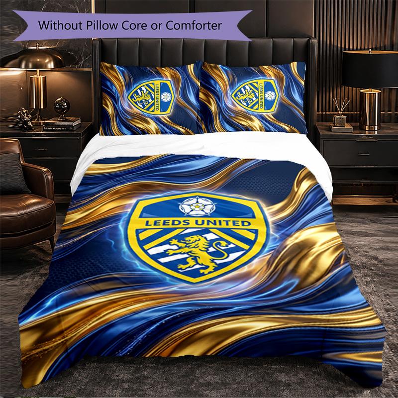 Leeds United Football 3 Piece Bedding Set Soft Duvet Cover Set with Pillowcases Printed Bedroom Decor Set for Home