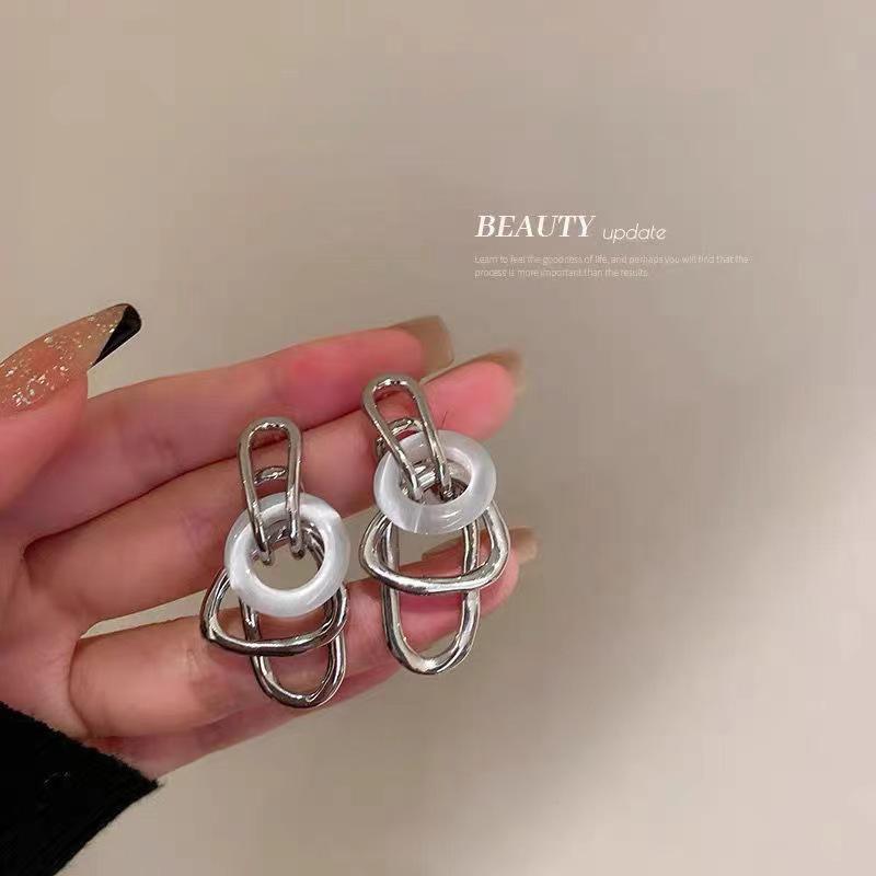 Korean  Japanese Design Geometric Silver Stud Earrings for Women - 2025 Irregular Luxury Tassel
