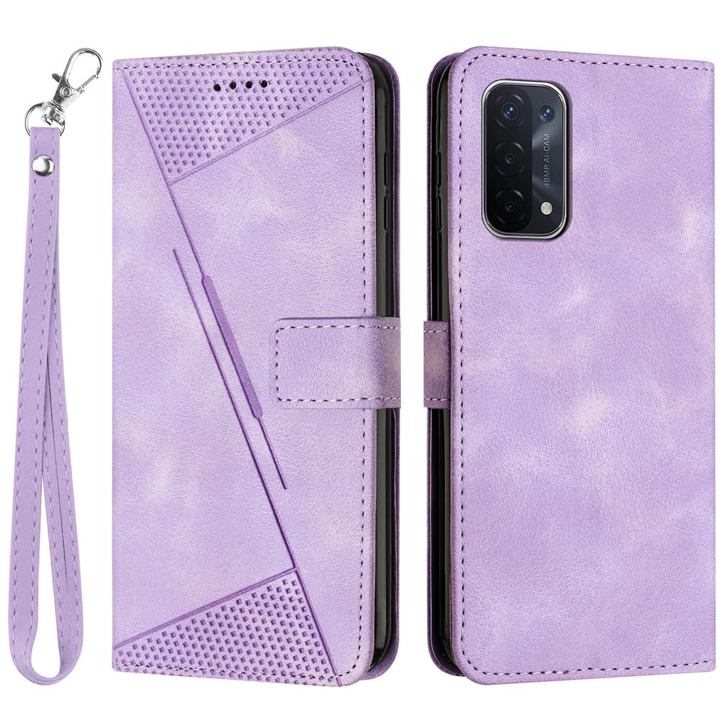 For Oppo A74 5G/A93 5G/A54 5G Folding Stand Wallet Mobile Case Triangle Imprint Leather Cover with Strap