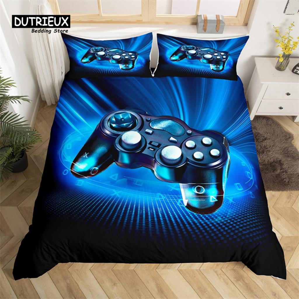 Video Game Controller King Size Comforter Cover Gamer Sleep Bedding Collection Twin Size Size For Boys Girls Teens Player Fine Microfiber Gaming