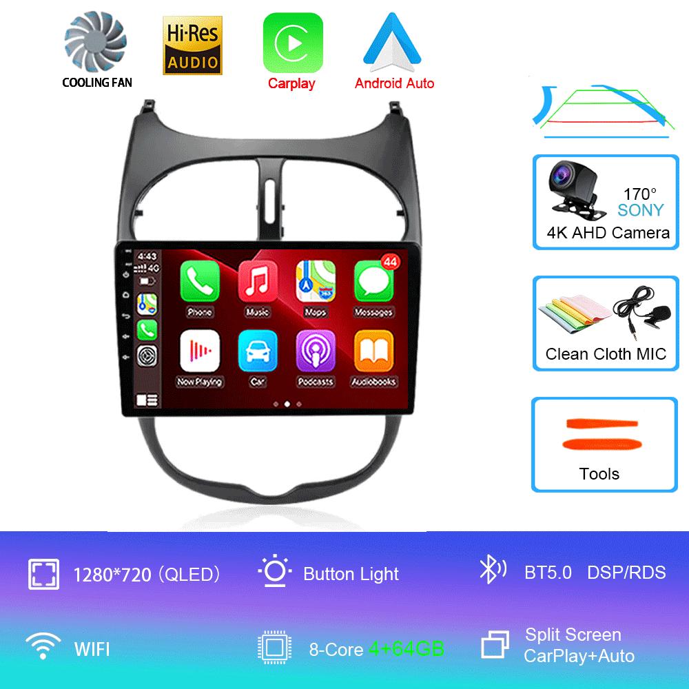 Android 14 2 Din Carplay Auto For Peugeot 206 CC SW C2 2001-2008 Car Radio GPS Multimedia Video Player Stereo WIFI+4G DSP
