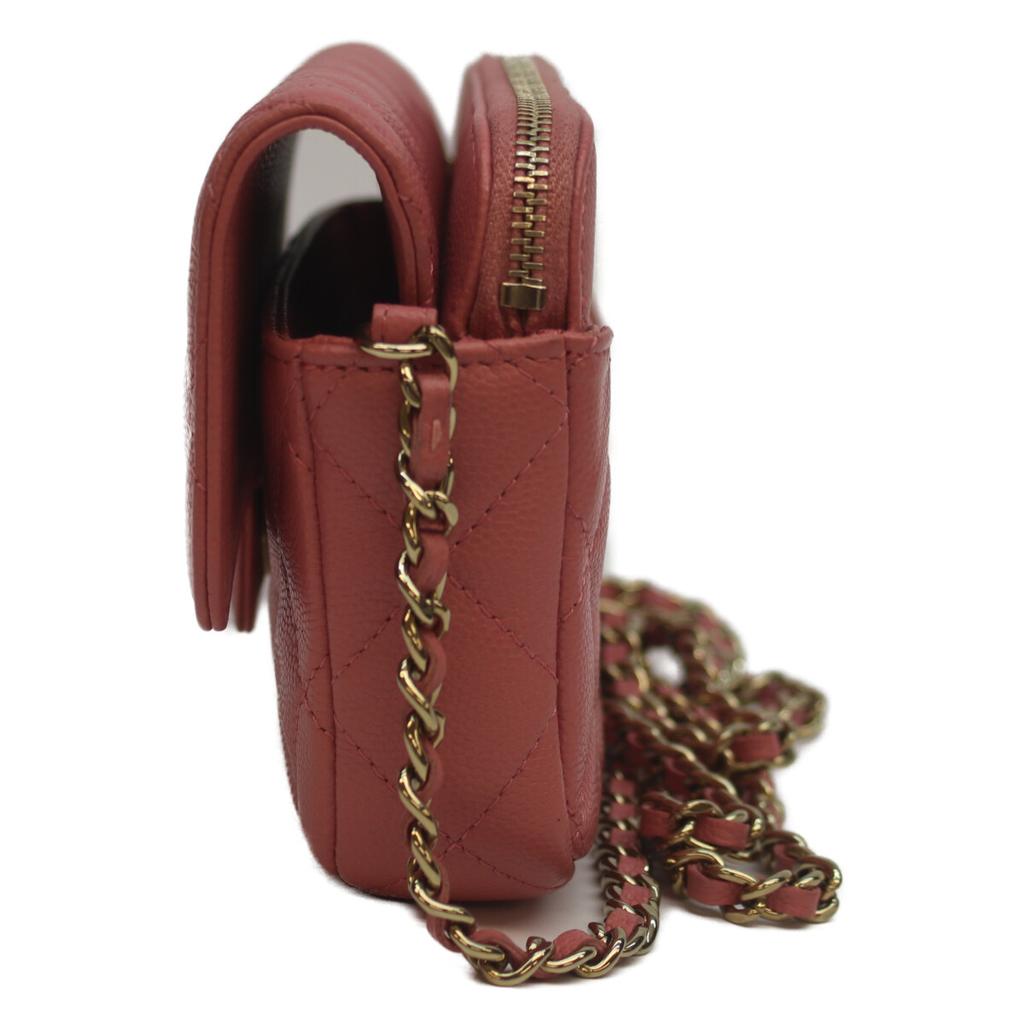 CHANEL AP2096 Pink Matte Caviar Skin Flap Phone Case Shoulder bag pinkUsed