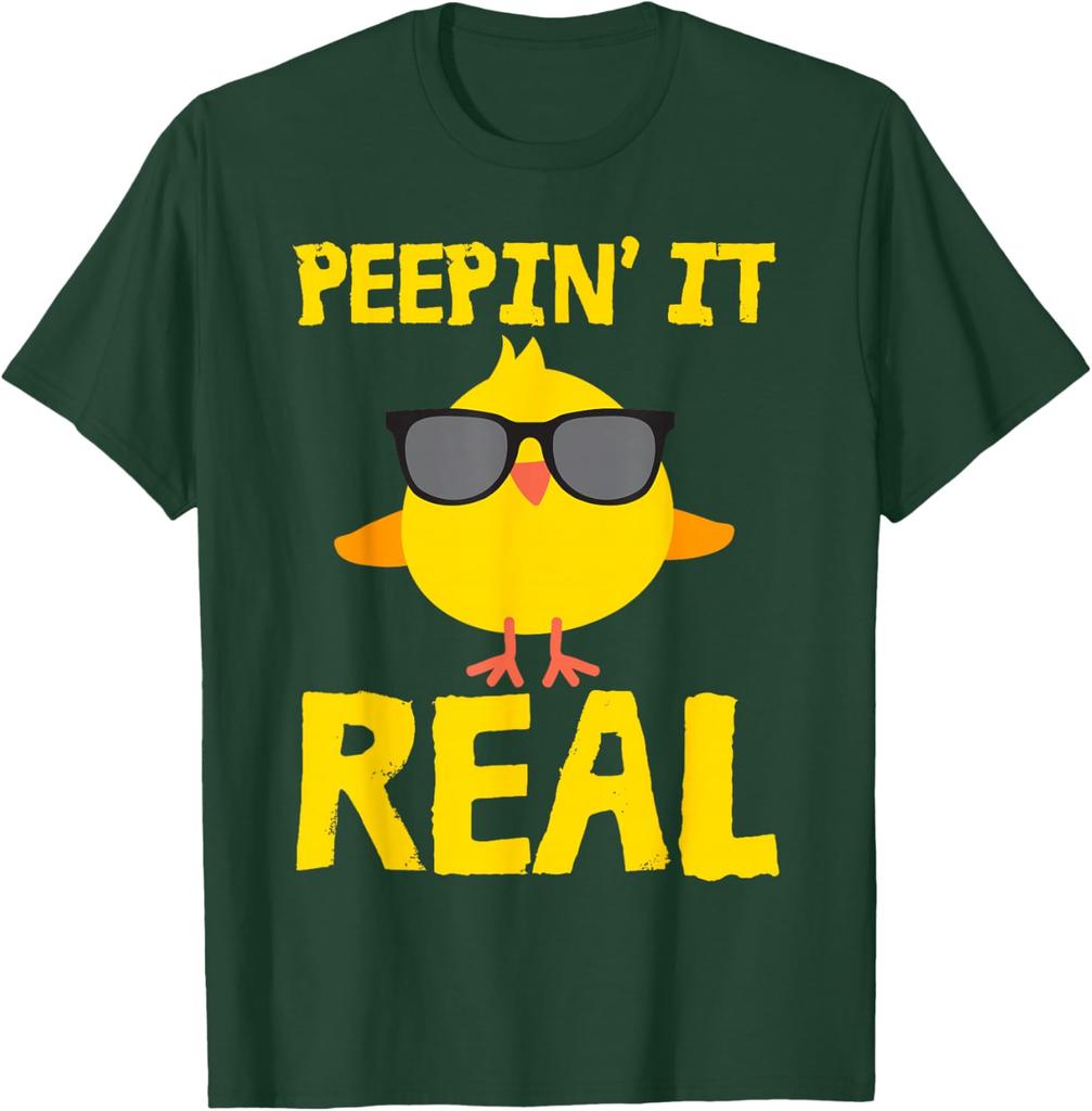 Peepin It Real Funny Chick Sunglasses Graphic Tee Easter Pun Men Women Casual T-Shirt