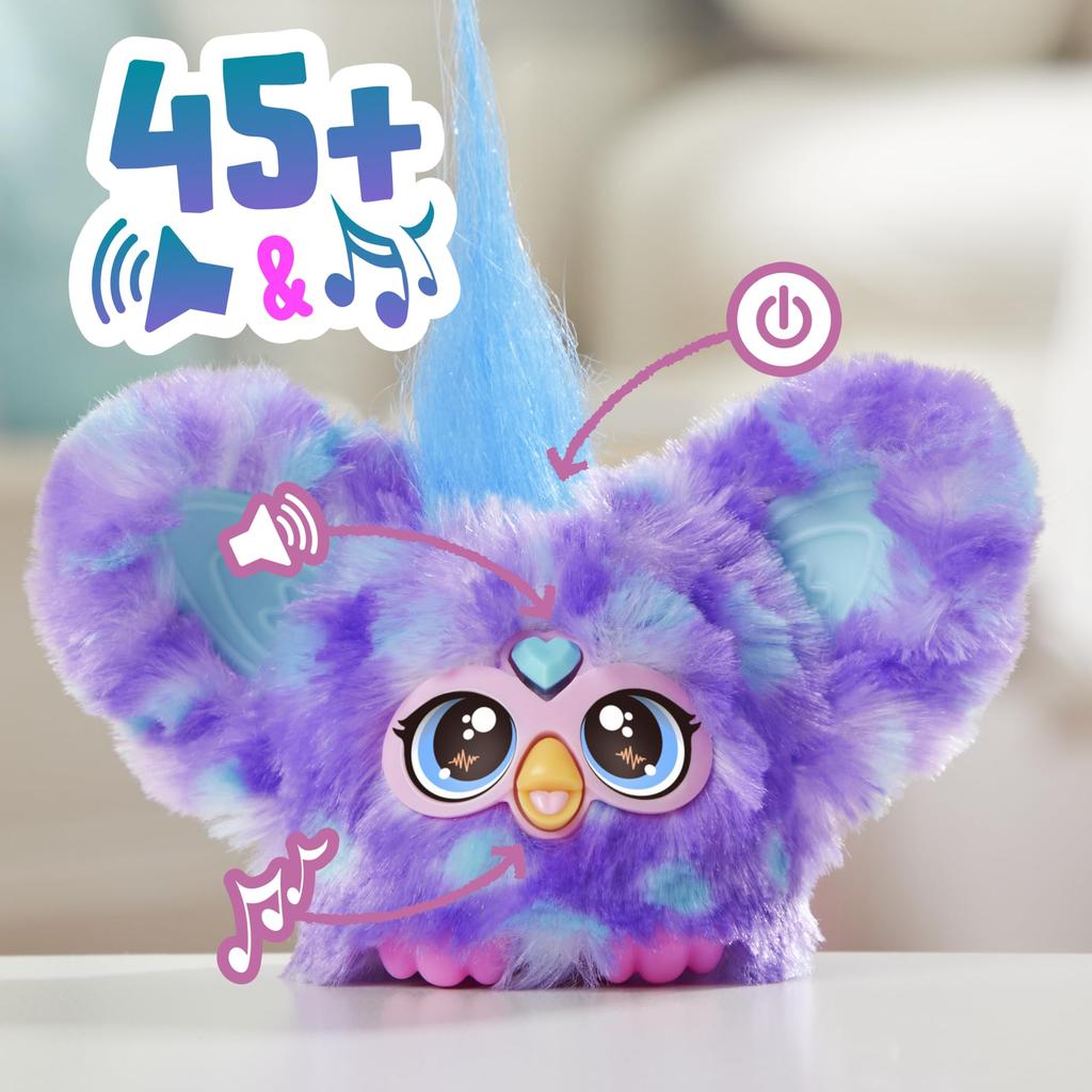 Hasbro Furby Furblets Groovy Mini Friends, 45+ sounds, Furby language only, electric stuffed toy, for ages 6 and up, Purple G1400, Authentic