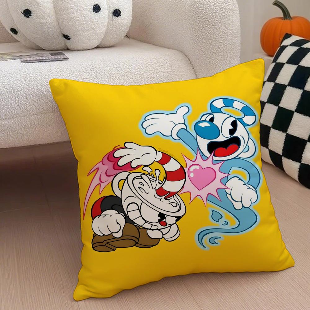 Retro Cartoon American Game CCuphead Cushion Cover Throw Pillow Cover Hidden Button Durable Polyester Chair Cushion