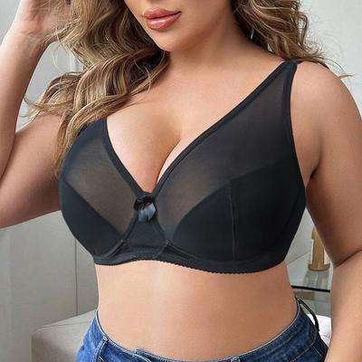 Women Plus Size Bra Breathable Mesh Soft Padded Bras with Underwire Lingerie Casual & Simple Underwear