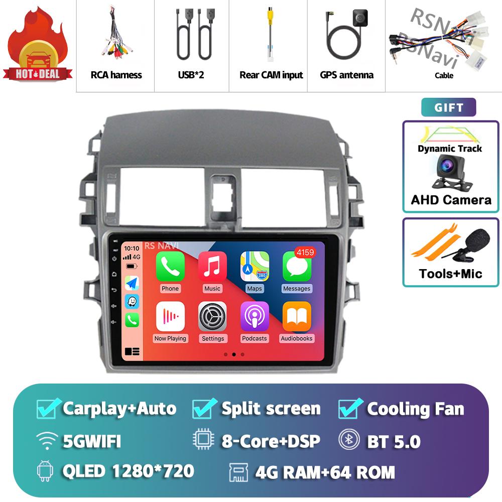Android 14 Carplay Auto For Toyota Corolla 2006 - 2013 Car Radio 4G+WIFI Player Multimedia Stereo 360 Camera Navigation Video BT