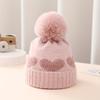 Heart Pattern Knit Beanie, Warm Pullover Knitted Hat for Newborn 3-24 Months Baby Girls