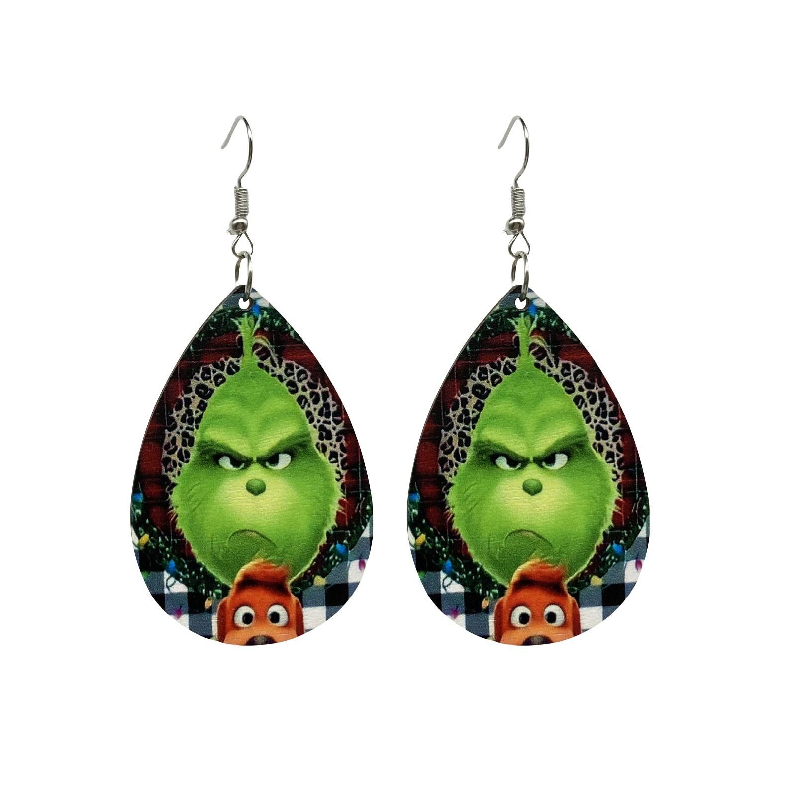 Christmas Earrings Wooden Christmas Tree Long Earrings One Size