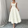 Women's Fashionable Color Square Neck Pullover, Fresh And Sweet Waist Cinched A-line Length Dress