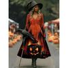 IFICY Women's Fashion Spring Autumn Long Sleeve V‑Neck High Waist Retro Bohemian Casual Dresses