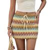 Minigonna da Donna all'Uncinetto Lavorata a Maglia Boho Bodycon Fantasia Tribale Coulisse Abbigliamento da Spiaggia Resort Vacanza