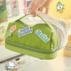 Dvoupatrový sáček na tužky Pouzdro na tužky Avokádově zelené krémové bílé PU pouzdro na kabelku na cesty na make-up psacích potřeb