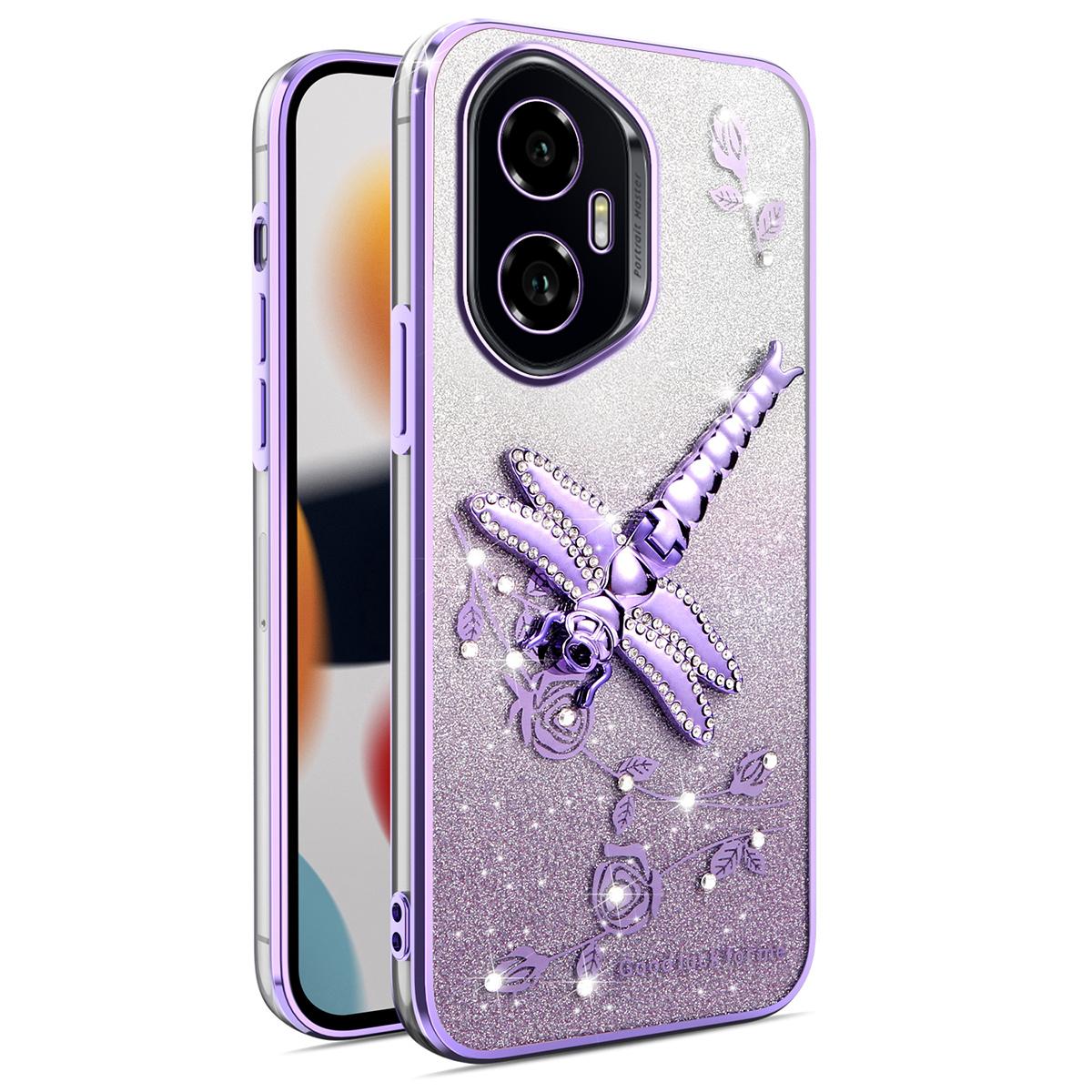 

KADEM For Honor 300 Case Dragonfly Kickstand TPU Flowers Glitter Phone Cover Purple
