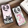 Black Cat and Pink Dragon Retro Happy Magnetic Case for Huawei MateX3/X5, Folding and Protective Cover for Women