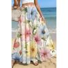 Bedruckter Design Rot & Weiß Kleiner Blumenprint Ganzjahres Damen Maxirock, Boho Elastischer Bund Fließender Halbrock