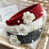 Korean Style Floral Pearl Hair Hoop Exquisite Wide Edge Hairband Flocking Flower Headband  Lady