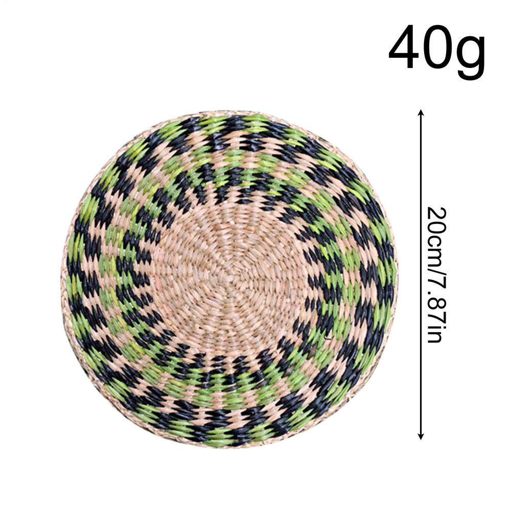 Seagrass Placemat 20cm  Bohemian Jute Printed Placemats with Faux Leather Edges Heat Insulation Table Mats Kitchen Tableware