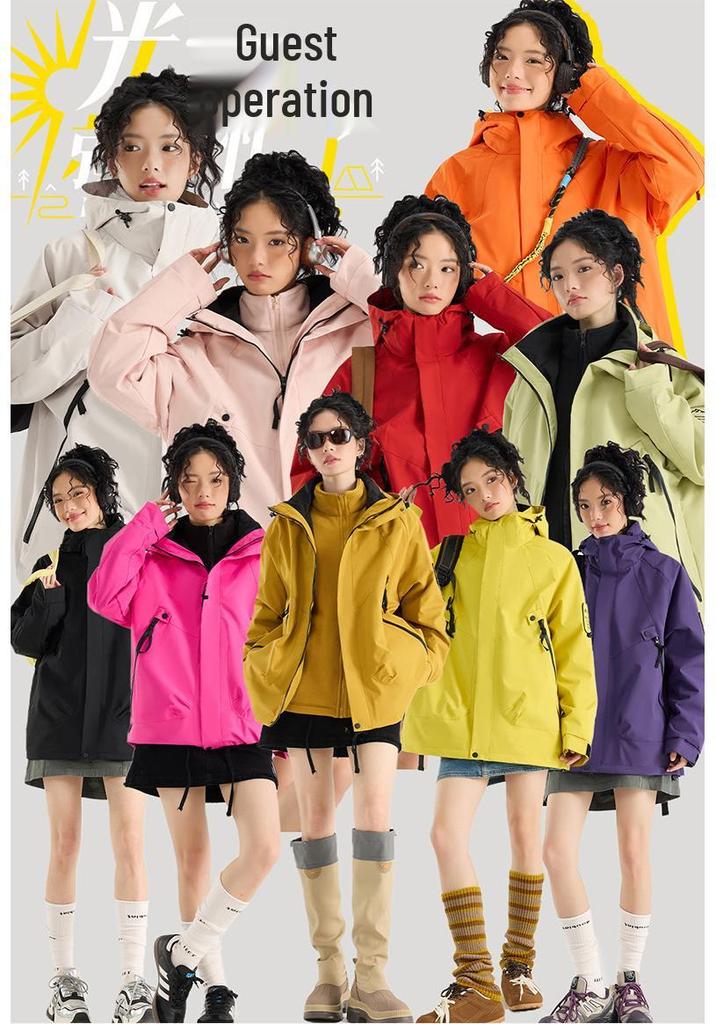 Unisex 3-in-1 Waterproof Windproof Hooded Jacket for Outdoor Mountaineering
