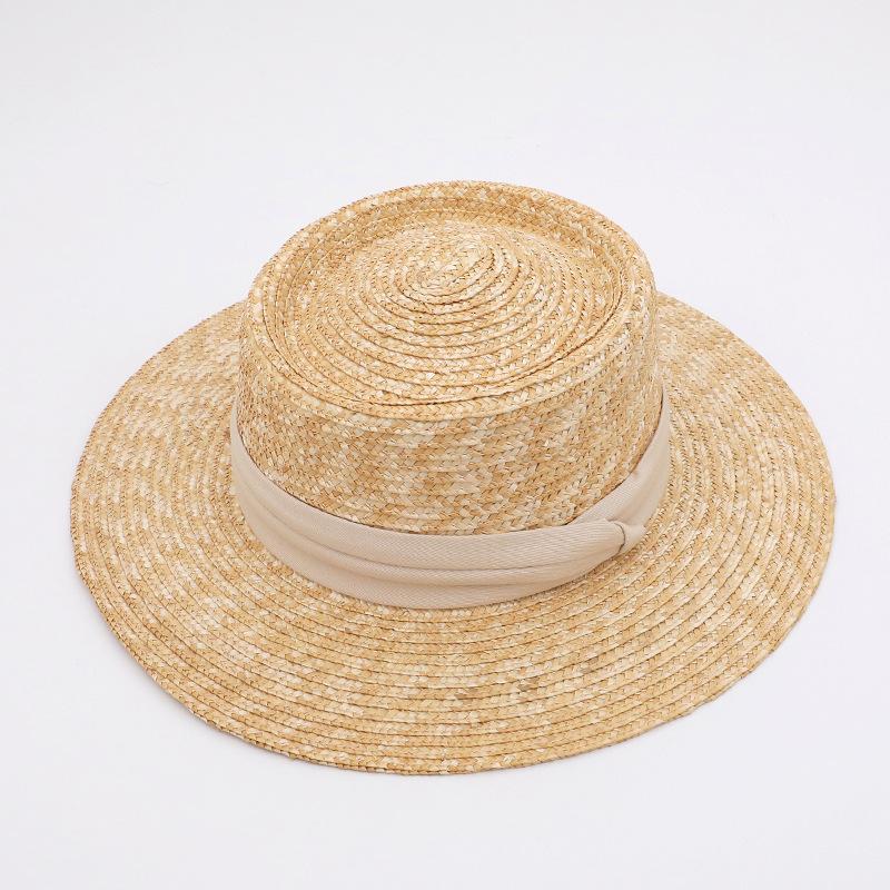 Straw straw hat French British Panama flat top straw hat woven women's summer vacation seaside beach top hat
