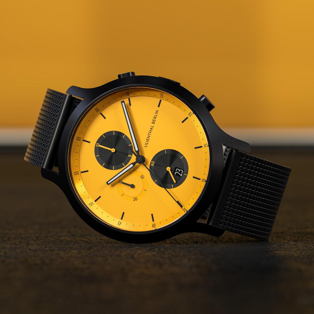 Lilianthal Berlin Chronograph Watch with Date Made in Model Black Men's Display, Germany, C01-116-B023C,