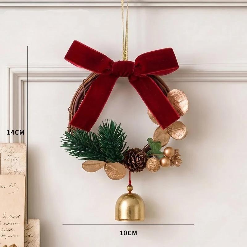 Christmas Jingle Bells Door Hanger Ornament Velvet Bow Pine Cone Bell Pendants For Christmas Decoration Christmas Gift Noel