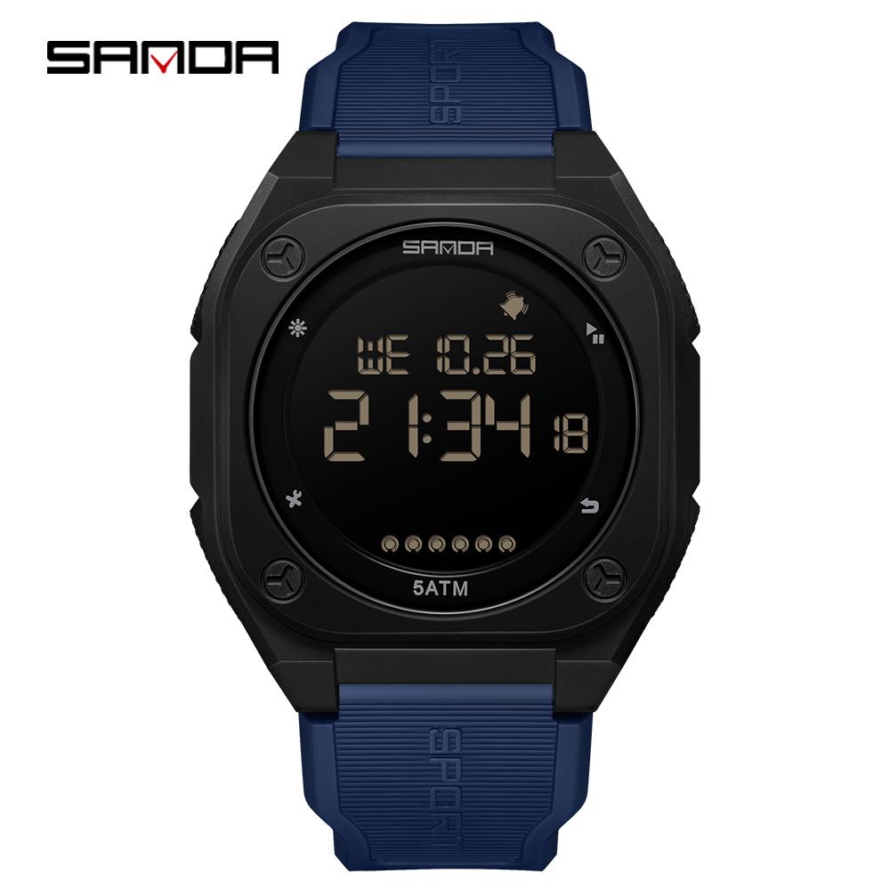 SANDA 6303 Daily Fashion Men's Digital Watch TPU Strap ABS Case Waterproof Casual Sporty Male Multifunction Timepiece Clock Gift
