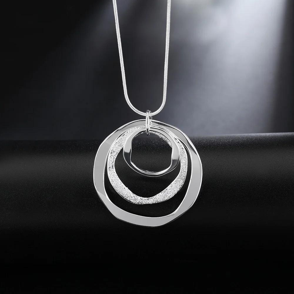925 Silver Necklace Earring Jewelry Set Fashion Charm Circel for Women Lady Wedding Party LS09