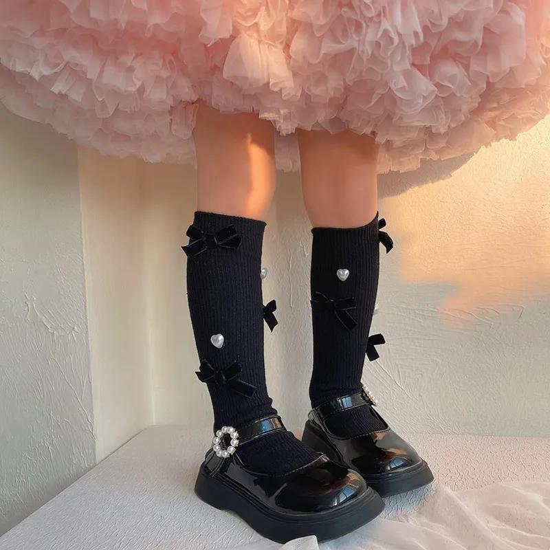 Korean Chic Calf Sock for Kids Girl Sweet Fashion Bow Heart Style Sock Spring Soft Cotton School Girl Pile Socks