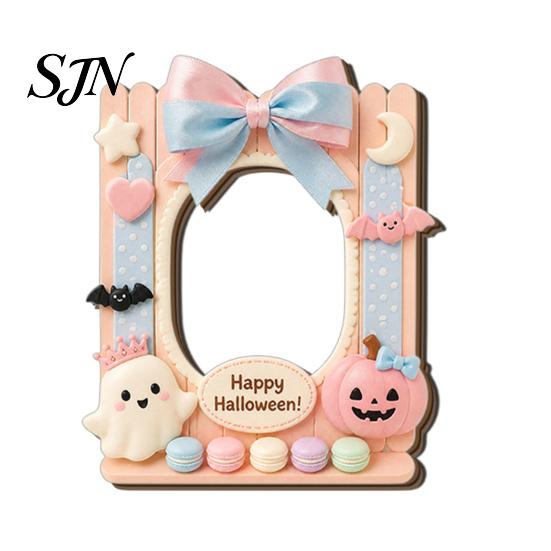 Magnetic Picture Frame Halloween Photo Refrigerator Magnet, Ghost Pumpkin Fridge Frames Holder, Wooden Decorative for Holiday Party Kitchen Favors
