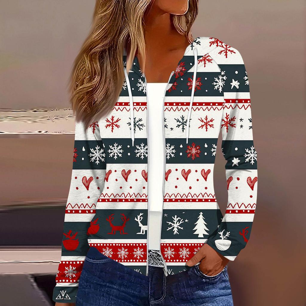 Dame Mote Juleprint Casual Glidelås Langermet Hettejakke