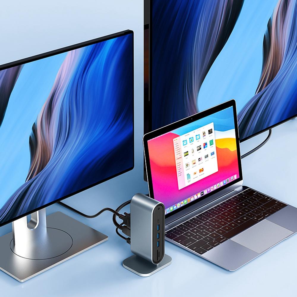 

2201 12-Port Type-C Docking Station Vertical USB Hub Adapter Dual HD 4K/30Hz USB-C Converter Support MST for Dell,MacBook As Shown A