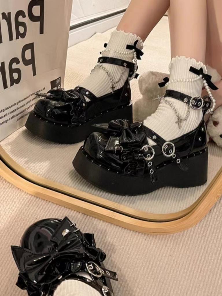 Punk Y2K Sweet Cool Girl Thi Bot Round Head Single Shoes Women's Fashion Flats High Heel Spring Summer New Arrival