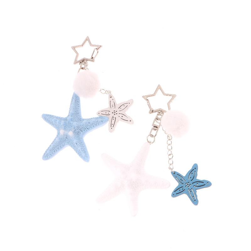Y2K Starfish Keychain Holiday Ocean Beach Keyring Trendy Bag Pendant Decoration Key Accessories Couple Gifts