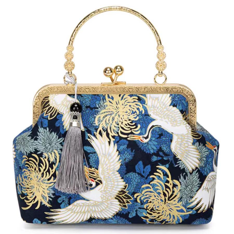 Elegant Chinese Ethnic Hanfu Cheongsam Retro Handbag - Gold Shoulder Crossbody Bag