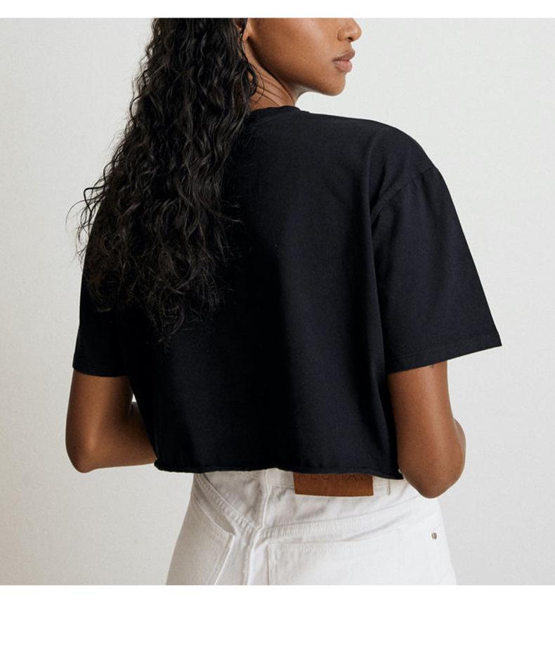 American Spicy Girl Short Sleeve Crop Top - Women's Summer Cotton Round Neck T-Shirt